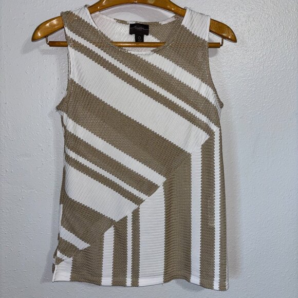 Chico’s Travelers 2 Pc Set Jacket & Tank Beige‎ White Striped Size 0 & 1 / Small - Picture 2 of 13